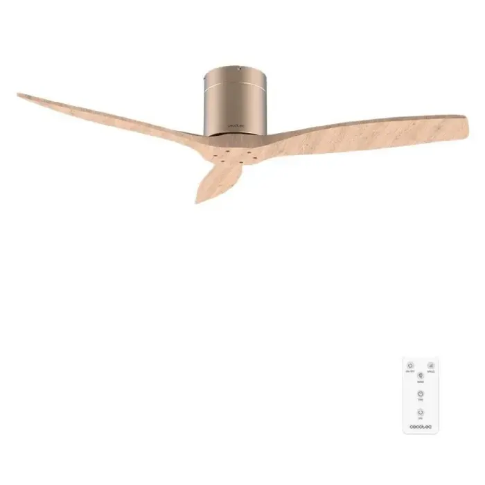 Cecotec Ventilateur de Plafond avec Télécommande de 52 EnergySilence Aero 5400 Classic Gold&LightWood. Moteur DC 40W 3 Pales