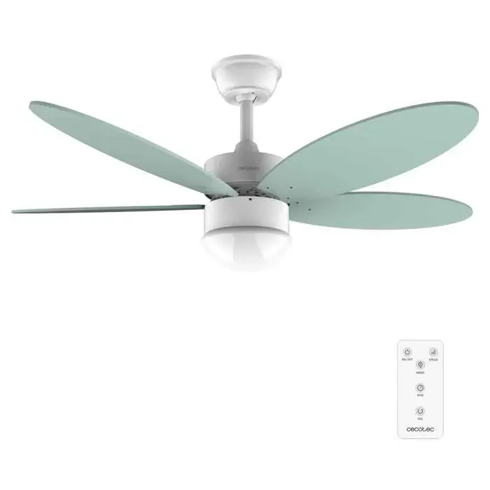 Cecotec Ventilateur de Plafond Energysilence Aero 4260 Mint 40 W Moteur DC Diamètre 42” 5 Lames Réversibles Lumière LED