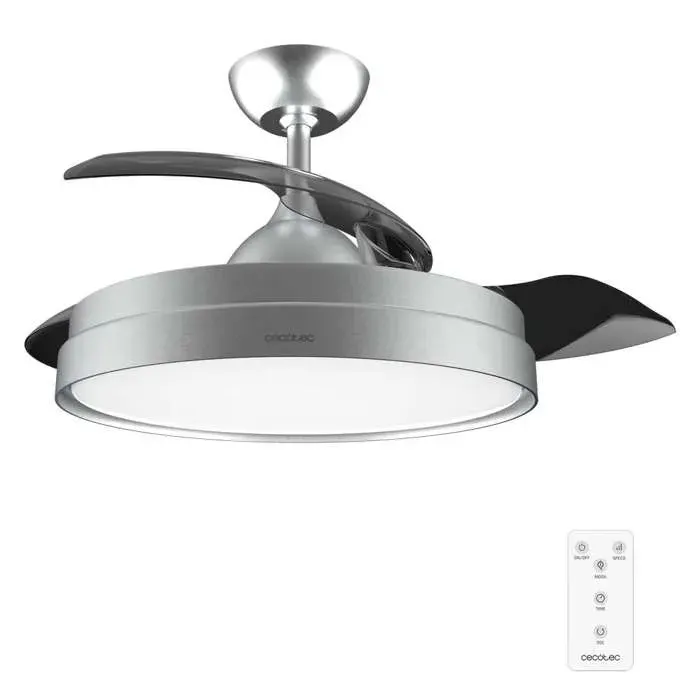 Cecotec Ventilateur de Plafond EnergySilence Aero 4280 Invisible Steel Pales Rétractables Lampe Minuterie 3 Tons de Lumière