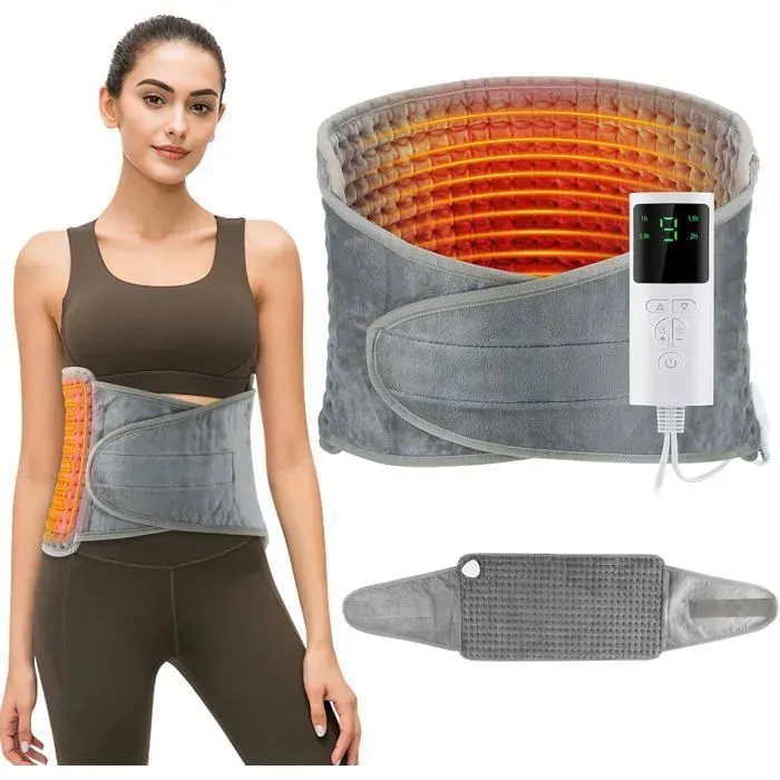 Ceinture Lombaire Chauffante125x30cm Chauffage Rapide 4 Réglages de Minuterie 9Température Pour le dos le Ventre et la Taille — coloris Gris