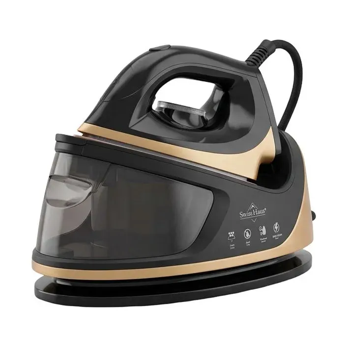 Centrale Vapeur 1.1L 2000-2250W avec Semelle Céramique Performante SWISS HAUS Noir / Or
