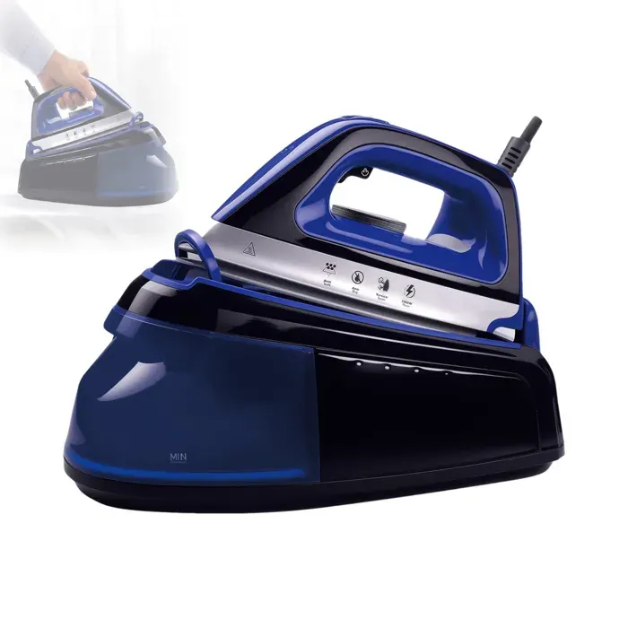 Centrale Vapeur 2400 W - Fer à Vapeur Portable 1L - Repassage Vertical 40-60g/min - Semelle en Céramique Antiadhésive Lisse - Bleu