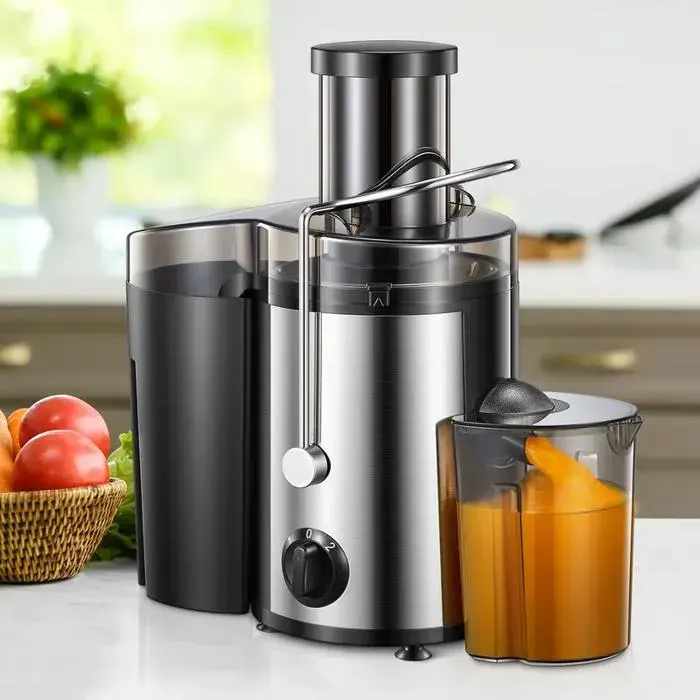 Centrifugeuse Extracteur de Jus 500W Centrifugeuse Fruits et Legumes à 3 Vitesses Bec Anti-goutte Grand Bouche en Acier Inox