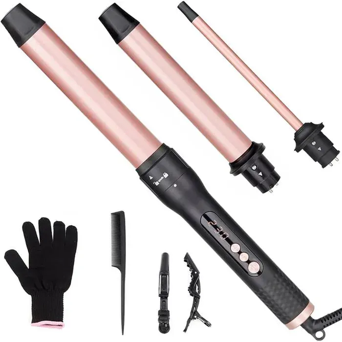 Ceramic Curling Iron 3 in 1 with LCD Screen to Create Big Waves Multifunctional Interchangeable 9 32 mm Hair Curler wi FER A FRISER