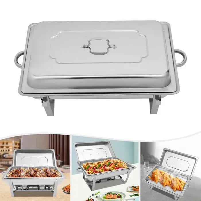 Chafing Dish Chauffe-plat en acier inoxydable 9 l avec couvercle et support de combustible pour restauration buffet et fête