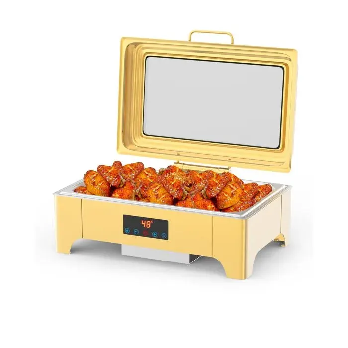 Chafing Dish Électrique 9L Chauffe-Plat Écran Tactile LCD Température Réglable Bac GN 1/1 Restauration，Événements 900W Argent