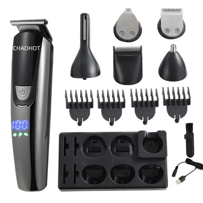CHAOHOT Tondeuse à barbe pour homme nez corps rasoir électrique rechargeable étanche avec écran LED pour enfants et adultes