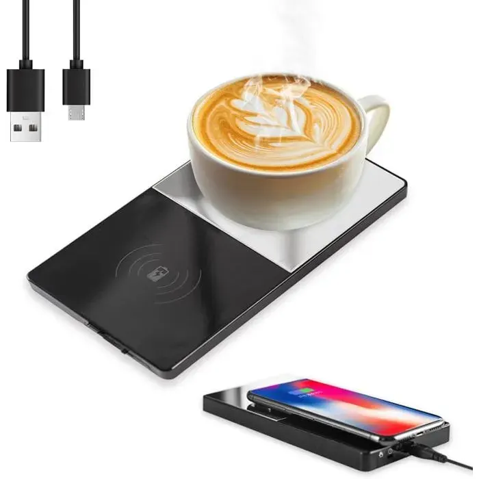 Chauffe-Boissons Intelligent 2-en-1 (55°C) avec Charge Sans Fil Réchauffe-Tasse à Capteur Automatique .