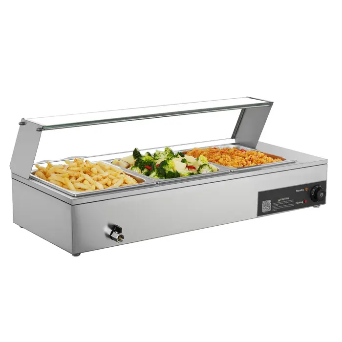 Chauffe-plat Électrique à Vapeur 1500 W-Duoku-Bain-marie en Acier Inoxydable-Appareil de Comptoir-3 Bacs Gastronormes 1/2