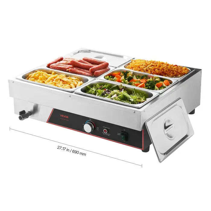 Chauffe-plat Électrique à Vapeur 1500 W-VEVOR-Buffet Chauffant en Inox pour Servir Buffet en Libre-Service Restauration Hôtel