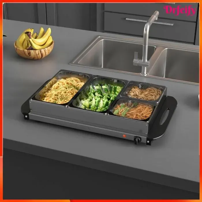 Chauffe-plat électrique - AKOZON - 11568 - Acier inoxydable - 300 W - 4 compartiments (2x24L+2x1L)