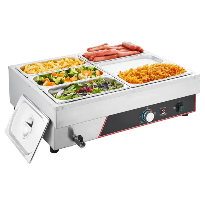 Chauffe-plat électrique - DUOKU - SKT1/1*2 - 1500 W - 6 bacs GN 1/3 - Acier inoxydable
