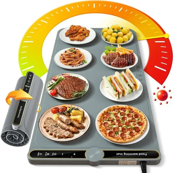 Chauffe Plat lectrique pliable 9 niveaux de température minuterie 6 heures sécurité enfant 8 places 38 × 80 cm