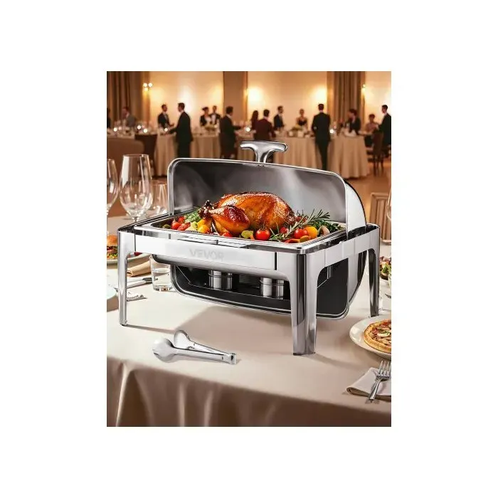 Chauffe-Plat Rectangulaire 85 L Acier Inox Bac Pleine Taille pour Buffet Hôtel Traiteur Argent