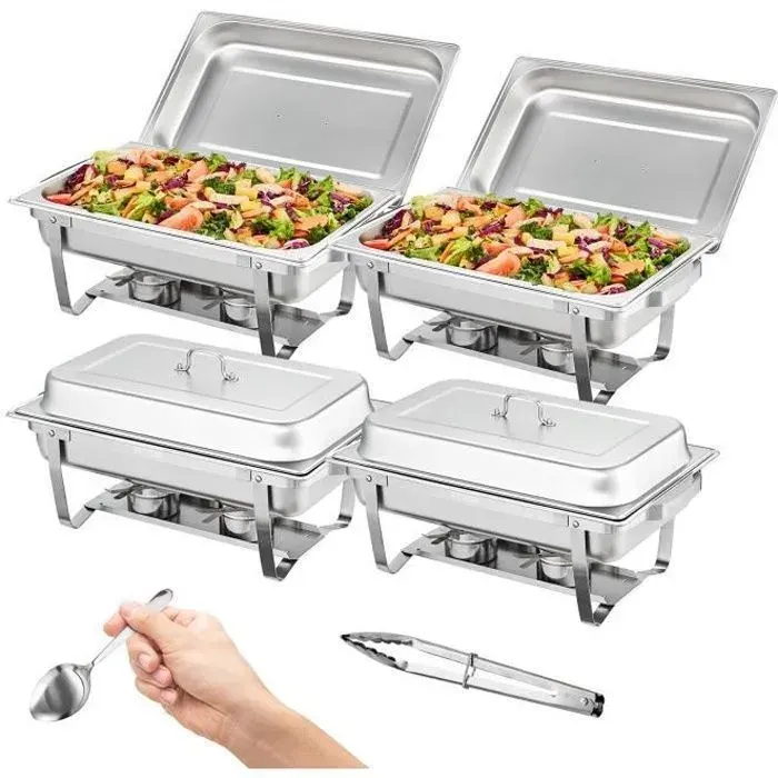 Chauffe-Plats Buffet - VEVOR - DT-C1014 - 4 Bacs de 75L - Acier Inoxydable - 8 Porte-Combustible