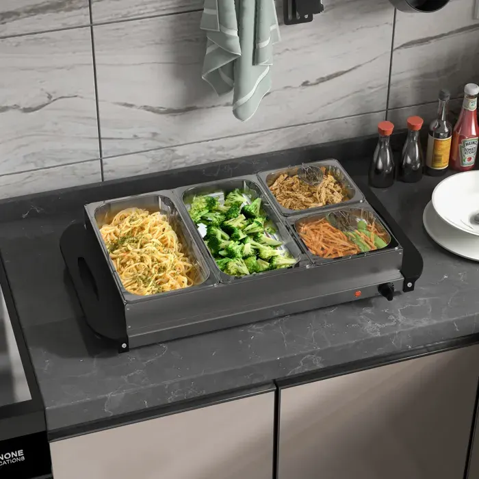 Chauffe-plats électrique acier inoxydable 300 W capacité 2 x 24 L et 2 x 1 L plaque chauffante et températur réglable