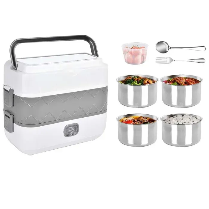Chauffe-repas électrique - AVIZAR - 2 L double-couche - 4 bols inox 304 - 200 W - Couvercle anti-fuite