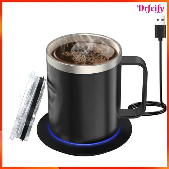Chauffe-tasse - AKOZON - Chauffe-tasse USB 350 ml - Temp. 55–65°C - Inox 304 double paroi - Base USB 5V