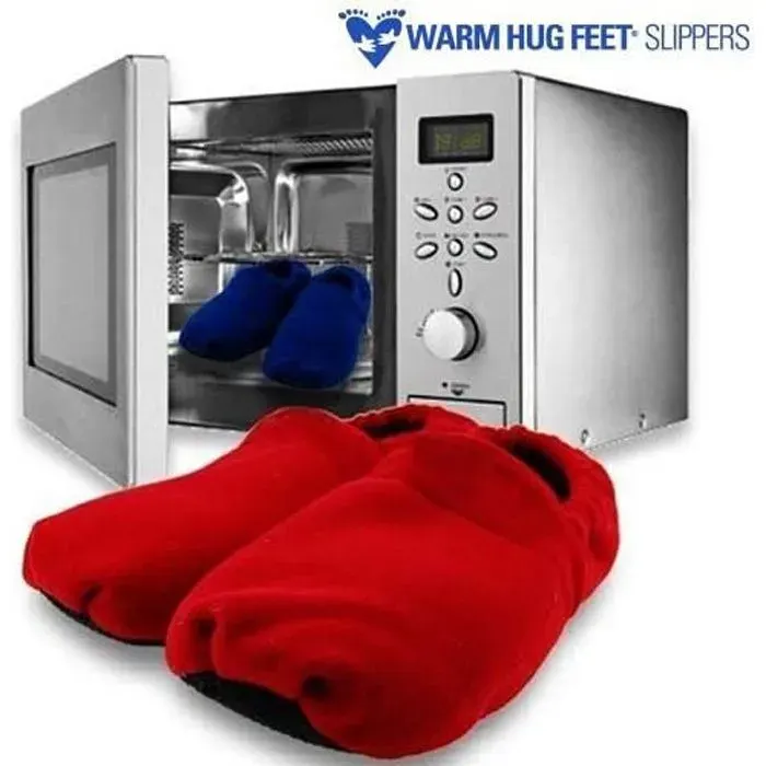 Chaussons chauffants au micro-ondes - molletonnés - Rouge