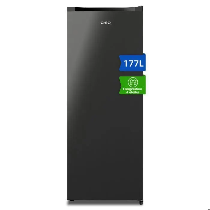 CHiQ Congélateur armoire CSD208D4E 177L Congélation 4 toiles 39 dB Design en acier noir Pieds réglables Porte réversible
