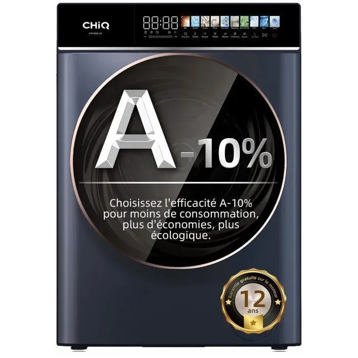 CHiQ- lave linge hublot- CW106581AX - 10 kg - 1400 tr/min - GrisÉcran tactile couleur LEDSteam Treatment BLDC Inverter Motor