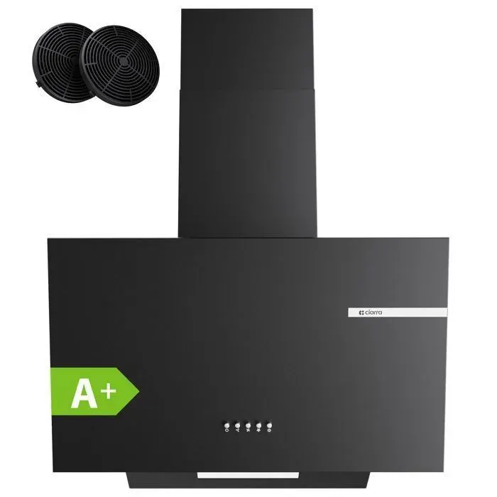 CIARRA AWB6765A Hotte aspirante inclinée 60 cm noire 600 m³/h 60 dB A+ Evacuation/recyclage Filtres à charbon inclus 3 vitesses