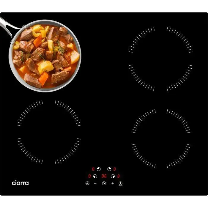CIARRA AWBIH4-A Plaque Induction 6000W 4 Zones L-59cm 9 Puissance Minuterie Table de Cuisson Induction Encastrable