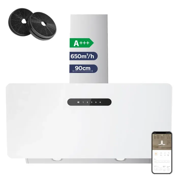 CIARRA Hotte Aspirante 90cm A+++ 650m3/h Booster 4 Vitesses Touche Tactile Hotte Cuisine Blanc CD9736KW