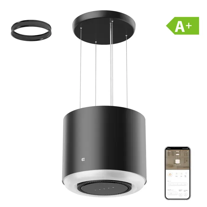 CIARRA Hotte Ilot App Contrôle Touche Tactile 550m3/h Booster Hotte Recyclage Noir CD4838DB