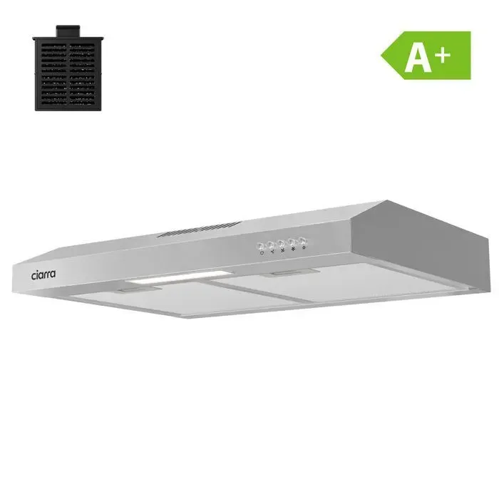 CIARRA Hotte visière 60cm Classe A+ 3 vitesses Recyclage & Evacuation Hotte Casquette encastrable 220m³/h- Inox