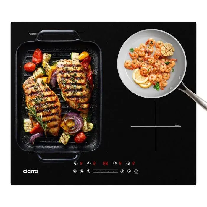 Ciarra Plaque à Induction 4 Feux avec Flexizone 7200W Boosters Minuterie Tactile Verrouillage Auto Détection Table de Cuission 59cm