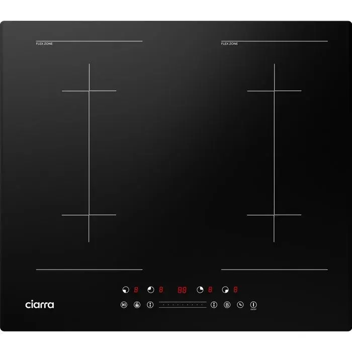 CIARRA Plaque à Induction 4 Foyers 2 Zones Modulables Boosters 7200W Minuterie Sécurité Enfant 59cm Touche Sensitive Verre Noir