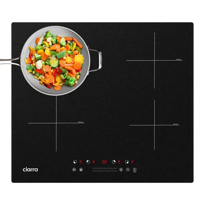 CIARRA Plaque Induction 4 Foyers - 7200W - 4 Boosters - Minuterie - Auto-Stop - Sécurité enfants - L 59 * P 52 - CD4BBIH