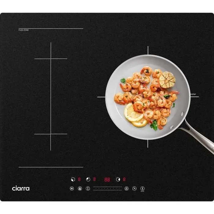 CIARRA Table de Cuission 3 Foyers 6600W Boosters Zone Modulable 9 Niveaux de Puissance Plaque Induction 59cm CD3BFBIH