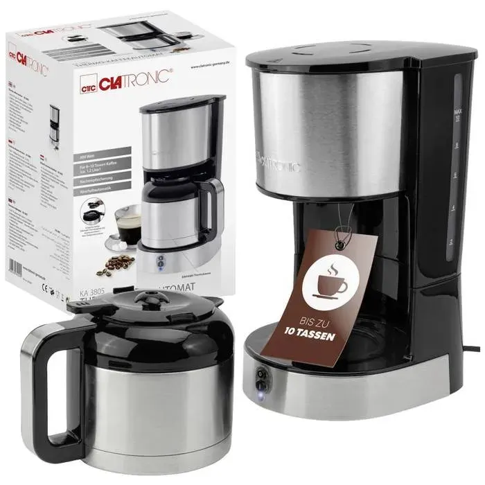 Clatronic KA 3805 Edelstahl-schwarz Cafetière acier inoxydable Nombre de tasse=10 verseuse thermofuge