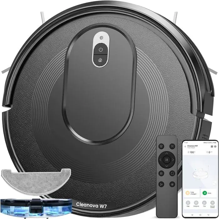 Cleanova W7 Aspirateur Robot 3 En 1Robot Aspirateur Laveur Aspiration 4000Pa120Min DAutonomieAnti-EnchevêtrementAlexa/App/Iftt
