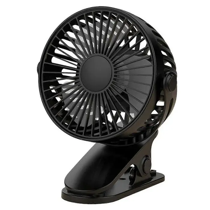 Clip-on fan USB rechargeable portable for outdoor use silent operation three adjustable fan speeds. — coloris Noir