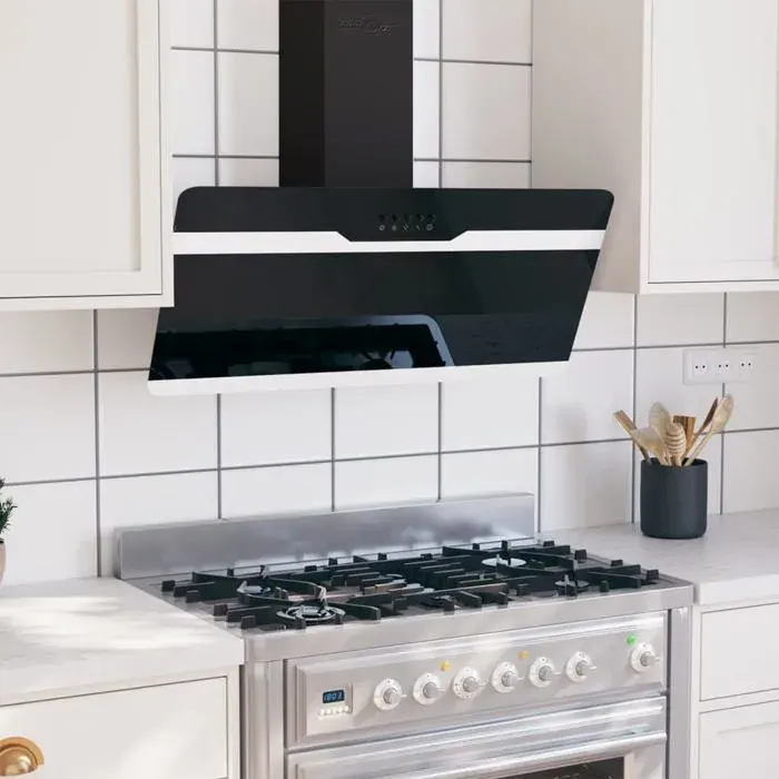 CLOUD Hotte aspirante Cuisine - Hotte murale 90 cm Acier et verre trempé - Noir CHYNEW97433781