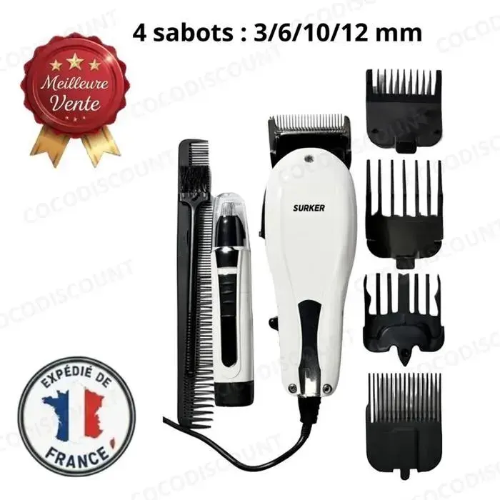 Cobye - Tondeuse Cheveux Homme avec 4 Sabots 3/6/10/12 mm + Tondeuse Nez – Cheveux et Barbe Multifonction Rechargeable Professionnel
