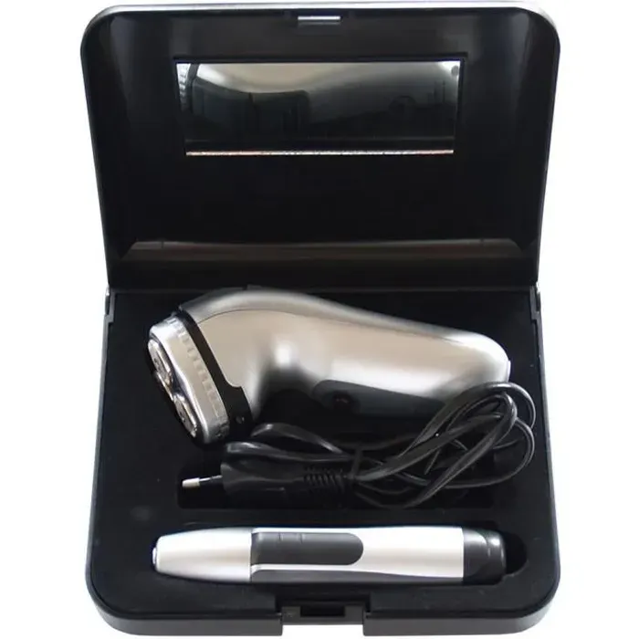 Coffret rasoir électrique rotatif pour homme - IMAGE - 3 têtes - Tondeuse incorporée - Gris
