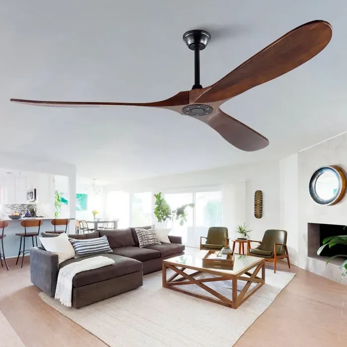 CollaHausse Ventilateur de Plafond Extérieur Bois Noyer Étanche Design Mid-Century Terrasse avec Tube de Descente