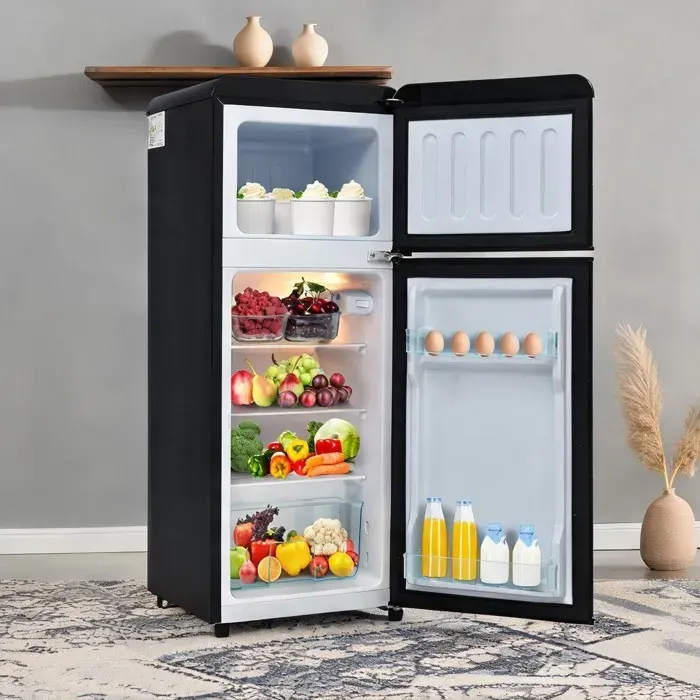 Combiné réfrigérateur-congélateur rétro 92 L noir mat - 2 portes - Froid statique - 1055 cm