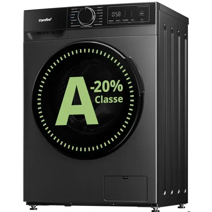 COMFEE Lave-linge - 12 kg - moteur BLDC - classe A-20% - vapeur - 1400 tr/min - 15 programmes - lavage rapide 15 min