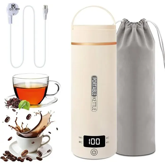 Compact electric travel kettle 500ml rapid boil portable kettle 316 stainless steel beige