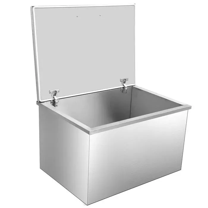 Congélateur coffre 107 L glacière encastrable en inox Bac à glace avec couvercle à charnière et bonde de vidange 50x50x43cm