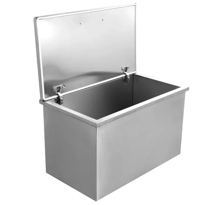 Congélateur coffre 122 L glacière encastrable en inox Bac à glace avec couvercle à charnière et bonde de vidange 71x40x43cm