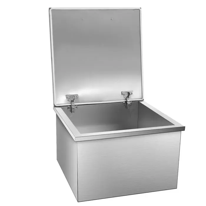 Congélateur coffre 33 L glacière encastrable en inox Bac à glace avec couvercle à charnière et bonde de vidange 50x50x33cm