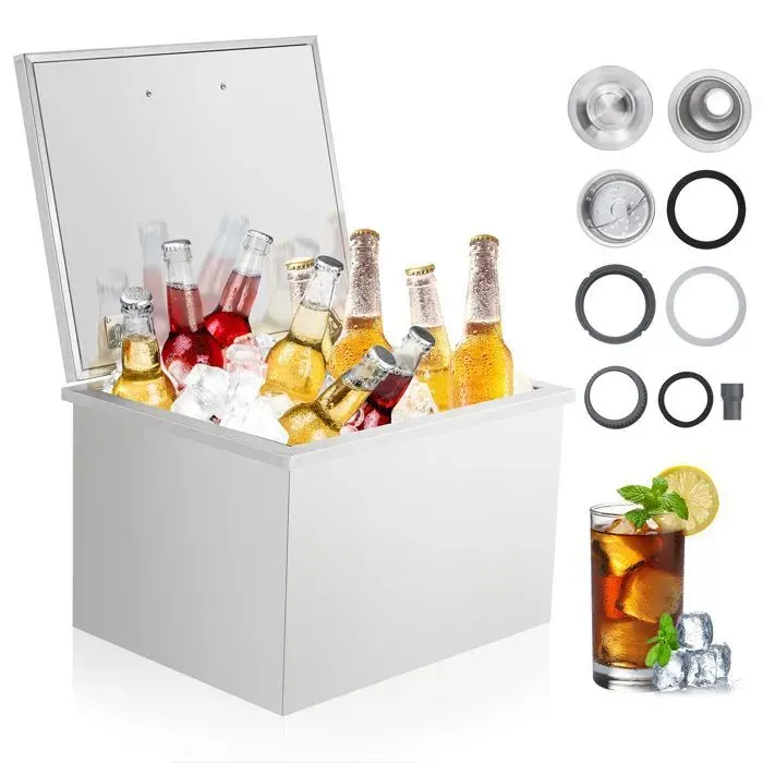Congélateur coffre 67 L Bac à glace encastrable inox 304 Isolation mousse PU Avec évacuation et bouchon 50 x 41 x 33 cm