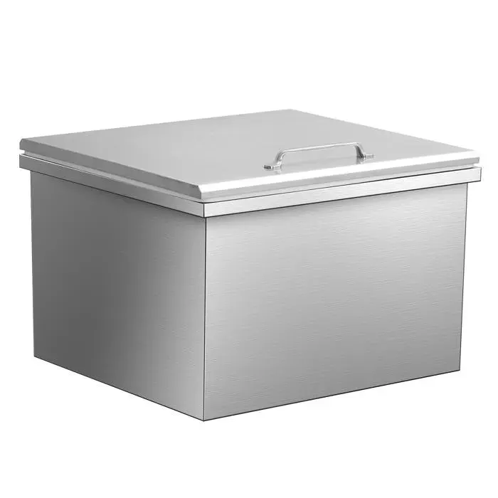 Congélateur coffre 74 L glacière encastrable en inox Bac à glace avec couvercle à charnière et bonde de vidange 50x45x33cm