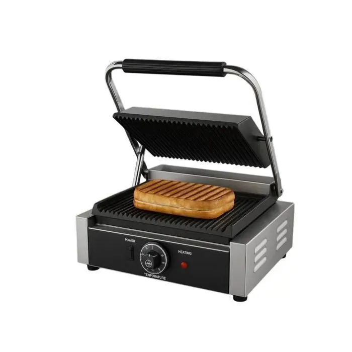 Contact grill panini professionnel - PESAGE MB - 230x340 mm - Plaques fonte rainurées - 2200W - Inox